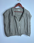 Free People x CP Shades 100% Linen Striped Boxy Fit Sleeveless Button Down Top
