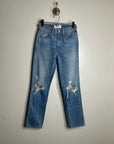 SLVRLAKE 100% Cotton Virginia Slim Straight Leg Distressed Jean Rolling Waters