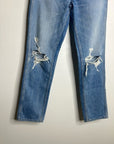 SLVRLAKE 100% Cotton Virginia Slim Straight Leg Distressed Jean Rolling Waters