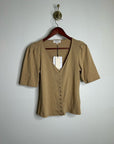 Nation LA 100% Cotton Jen Gold Button Down Puff Sleeve Top in Toffee