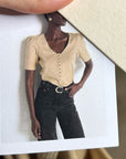 Nation LA 100% Cotton Jen Gold Button Down Puff Sleeve Top in Toffee