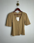 Nation LA 100% Cotton Jen Gold Button Down Puff Sleeve Top in Toffee