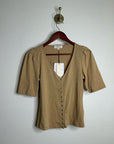 Nation LA 100% Cotton Jen Gold Button Down Puff Sleeve Top in Toffee