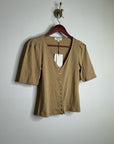 Nation LA 100% Cotton Jen Gold Button Down Puff Sleeve Top in Toffee
