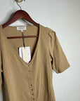 Nation LA 100% Cotton Jen Gold Button Down Puff Sleeve Top in Toffee