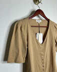 Nation LA 100% Cotton Jen Gold Button Down Puff Sleeve Top in Toffee