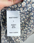 MATTEAU 100% Organic Cotton Neutral Floral Puff Sleeve V - Neck Mini Dress