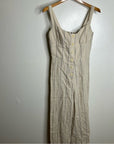 Reformation 100% Linen Tan Striped Smocked Tailored Jumpsuit