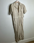 MATE 100% Organic Linen Utility Style Short Sleeve Jumpsuit in Natural