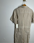 MATE 100% Organic Linen Utility Style Short Sleeve Jumpsuit in Natural