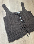 Madewell 100% Cotton Pointelle-Stitch Tie-Front Sweater Tank in Dark Brown