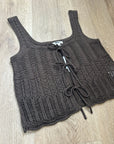 Madewell 100% Cotton Pointelle-Stitch Tie-Front Sweater Tank in Dark Brown