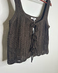 Madewell 100% Cotton Pointelle-Stitch Tie-Front Sweater Tank in Dark Brown