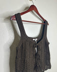 Madewell 100% Cotton Pointelle-Stitch Tie-Front Sweater Tank in Dark Brown