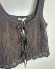 Madewell 100% Cotton Pointelle-Stitch Tie-Front Sweater Tank in Dark Brown