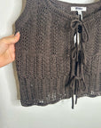 Madewell 100% Cotton Pointelle-Stitch Tie-Front Sweater Tank in Dark Brown