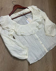 Nation LA 100% Cotton Sandra Ruffle Lightweight Peasant Blouse in Cream