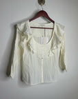 Nation LA 100% Cotton Sandra Ruffle Lightweight Peasant Blouse in Cream