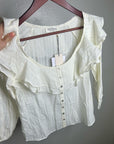 Nation LA 100% Cotton Sandra Ruffle Lightweight Peasant Blouse in Cream