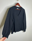 POETRY 100% Organic Cotton Charcoal Gray V - Neck Textured Knit Sweater