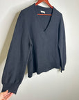POETRY 100% Organic Cotton Charcoal Gray V - Neck Textured Knit Sweater