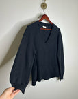 POETRY 100% Organic Cotton Charcoal Gray V - Neck Textured Knit Sweater