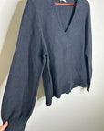 POETRY 100% Organic Cotton Charcoal Gray V - Neck Textured Knit Sweater
