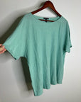 Eileen Fisher Organic Linen Cotton Teal Blue Short Sleeve Knit Top