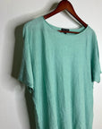 Eileen Fisher Organic Linen Cotton Teal Blue Short Sleeve Knit Top