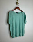 Eileen Fisher Organic Linen Cotton Teal Blue Short Sleeve Knit Top