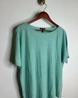 Eileen Fisher Organic Linen Cotton Teal Blue Short Sleeve Knit Top