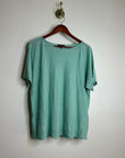Eileen Fisher Organic Linen Cotton Teal Blue Short Sleeve Knit Top