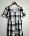 Piper & Scoot Hemp Cotton Black White Checkered Midi Dress Short Sleeve