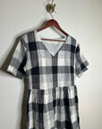 Piper & Scoot Hemp Cotton Black White Checkered Midi Dress Short Sleeve