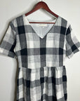 Piper & Scoot Hemp Cotton Black White Checkered Midi Dress Short Sleeve