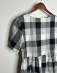 Piper & Scoot Hemp Cotton Black White Checkered Midi Dress Short Sleeve