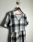 Piper & Scoot Hemp Cotton Black White Checkered Midi Dress Short Sleeve