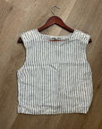 Nation LA 100% Linen White Blue Striped Cropped Tank Top Shell Button Detail