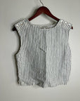 Nation LA 100% Linen White Blue Striped Cropped Tank Top Shell Button Detail
