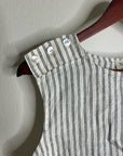 Nation LA 100% Linen White Blue Striped Cropped Tank Top Shell Button Detail
