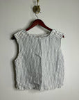 Nation LA 100% Linen White Blue Striped Cropped Tank Top Shell Button Detail