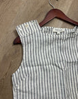 Nation LA 100% Linen White Blue Striped Cropped Tank Top Shell Button Detail