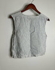 Nation LA 100% Linen White Blue Striped Cropped Tank Top Shell Button Detail