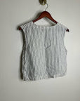 Nation LA 100% Linen White Blue Striped Cropped Tank Top Shell Button Detail