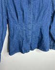 Banana Republic 100% Cotton Denim Gathered Tailored Button Down Long Sleeve Top