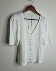 Nation LA 100% Cotton Jen Gold Button Down Puff Sleeve Top in White