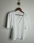 Nation LA 100% Cotton Jen Gold Button Down Puff Sleeve Top in White