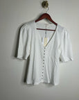 Nation LA 100% Cotton Jen Gold Button Down Puff Sleeve Top in White