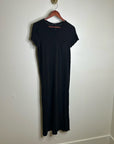 ATM 100% Cotton Slub Black Short Sleeve Maxi Length T - Shirt Dress