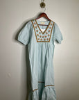 Ex - Voto 100% Cotton Poplin Hayes Embroidered Floral Maxi Dress in Blue